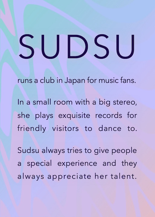 Page of graphic text about the character Sudsu